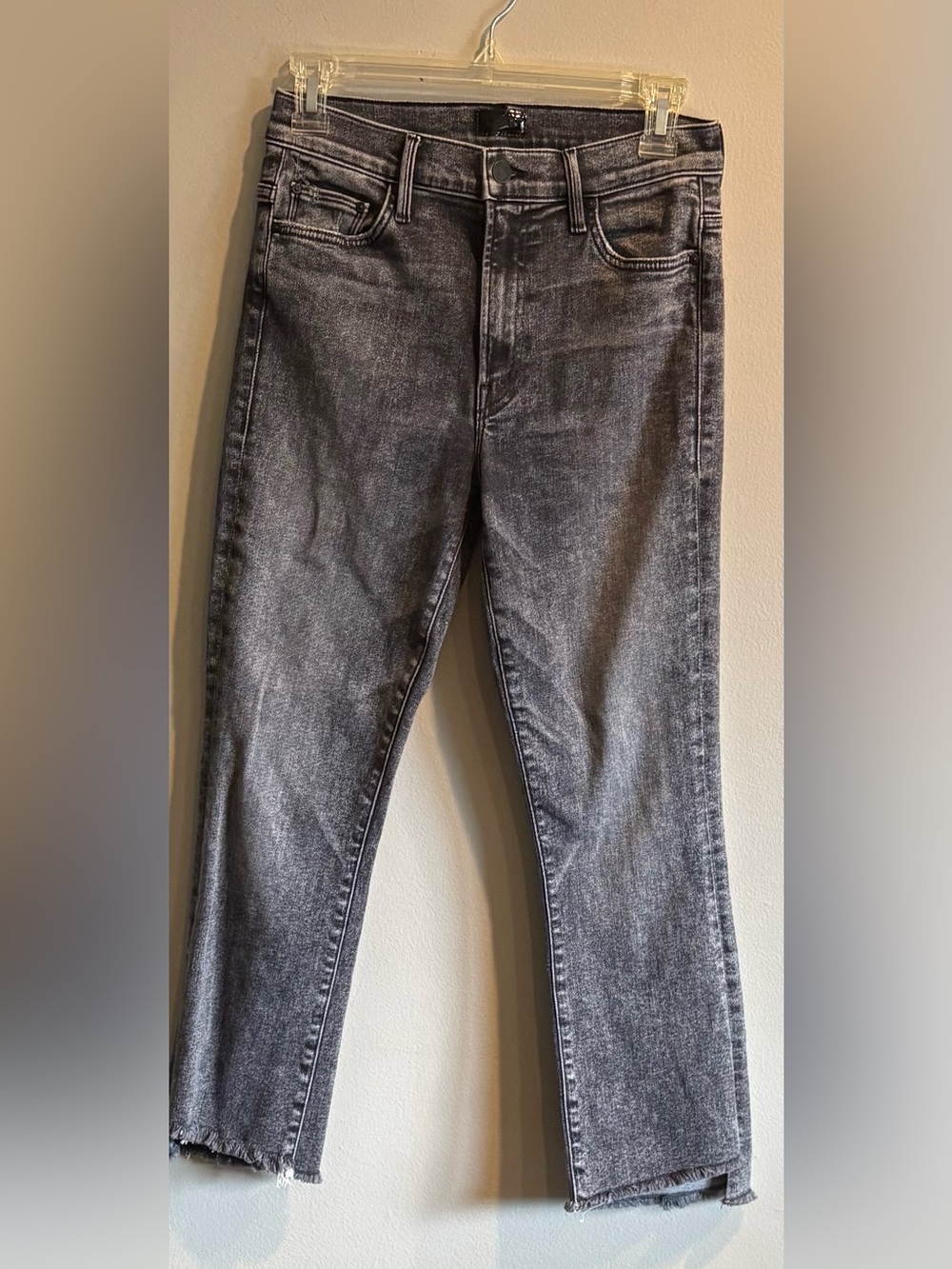 MOTHER  Insider Crop Step Fray Train Stops Wash Gray Jeans Size 27